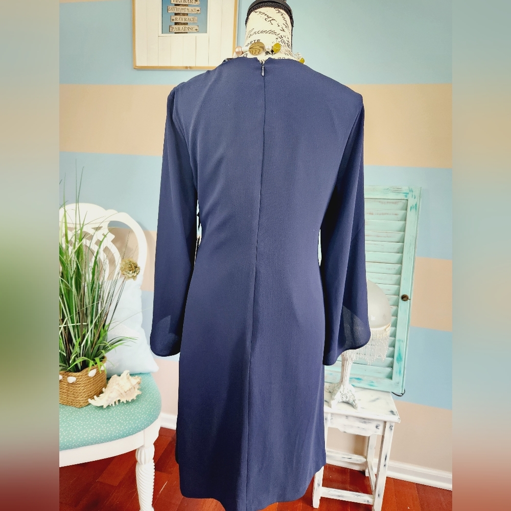 NWT Kensie Navy Split Sleeve Keyhole Crepe Dress - Picture 8 of 12